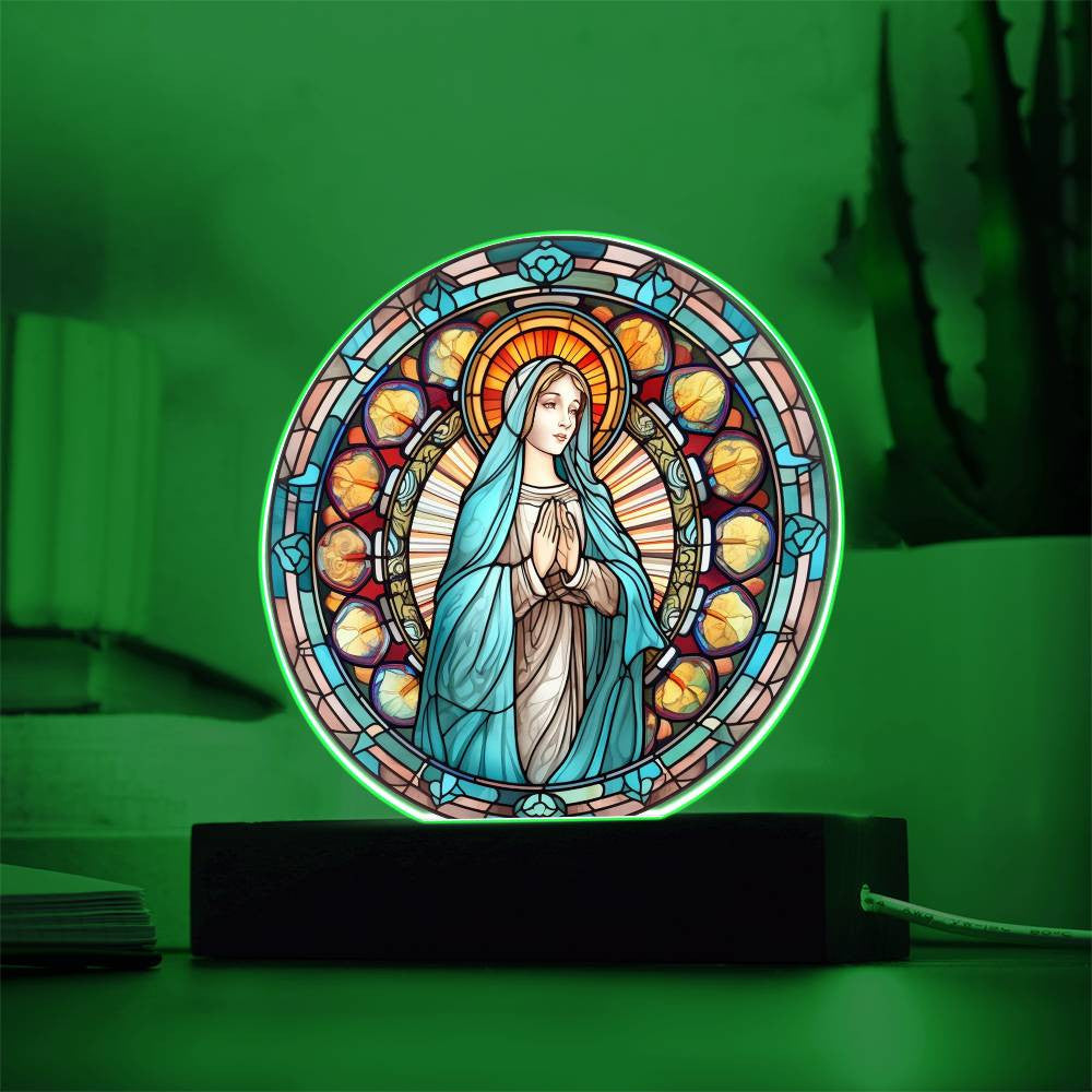 Traditional Catholic Blessed Virgin Mary Stained Glass Style Plaque