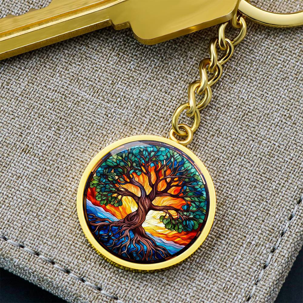 Sunny Tree of Life Stained Glass Necklace or Keychain