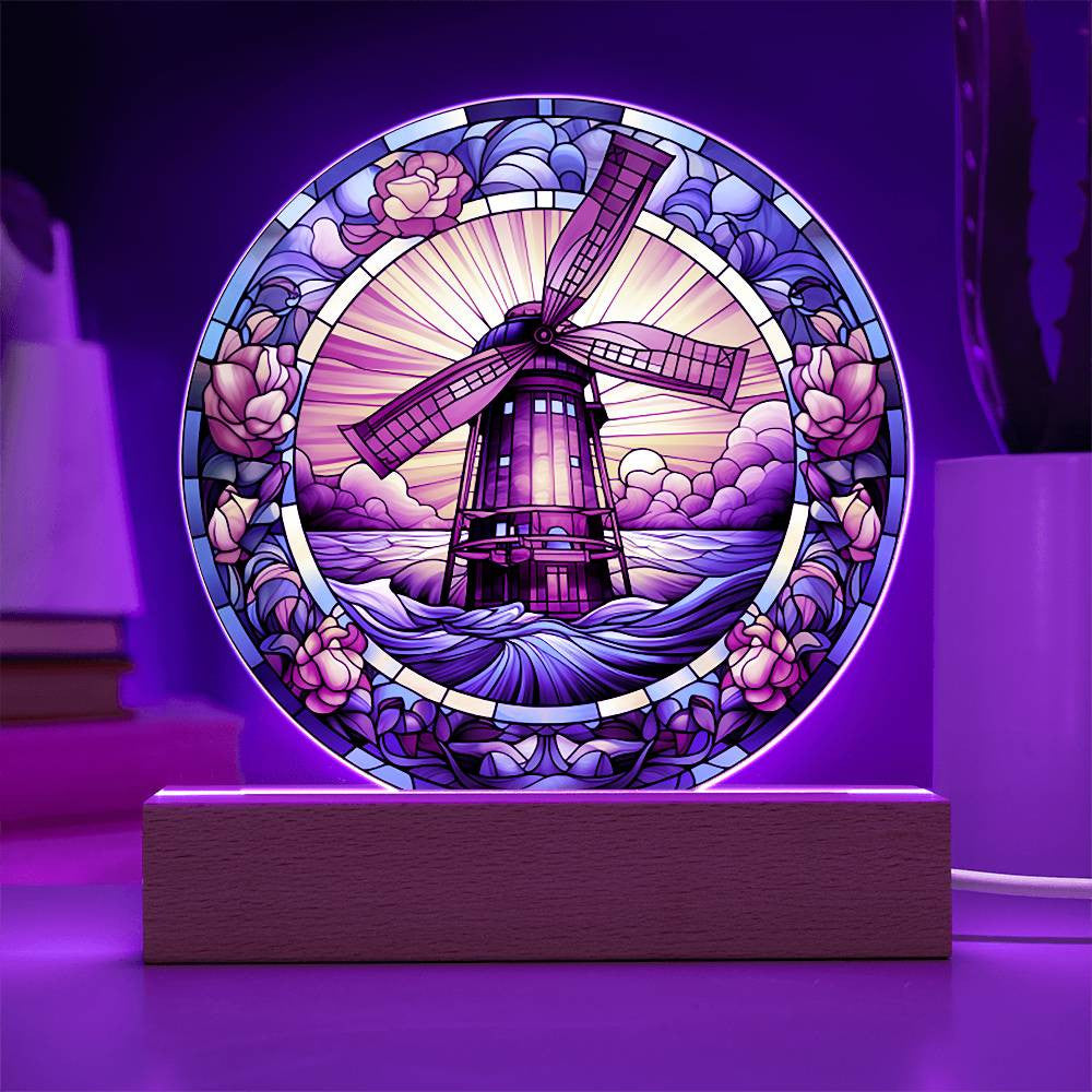 Stained Glass Windmill Acrylic Circle Plaque