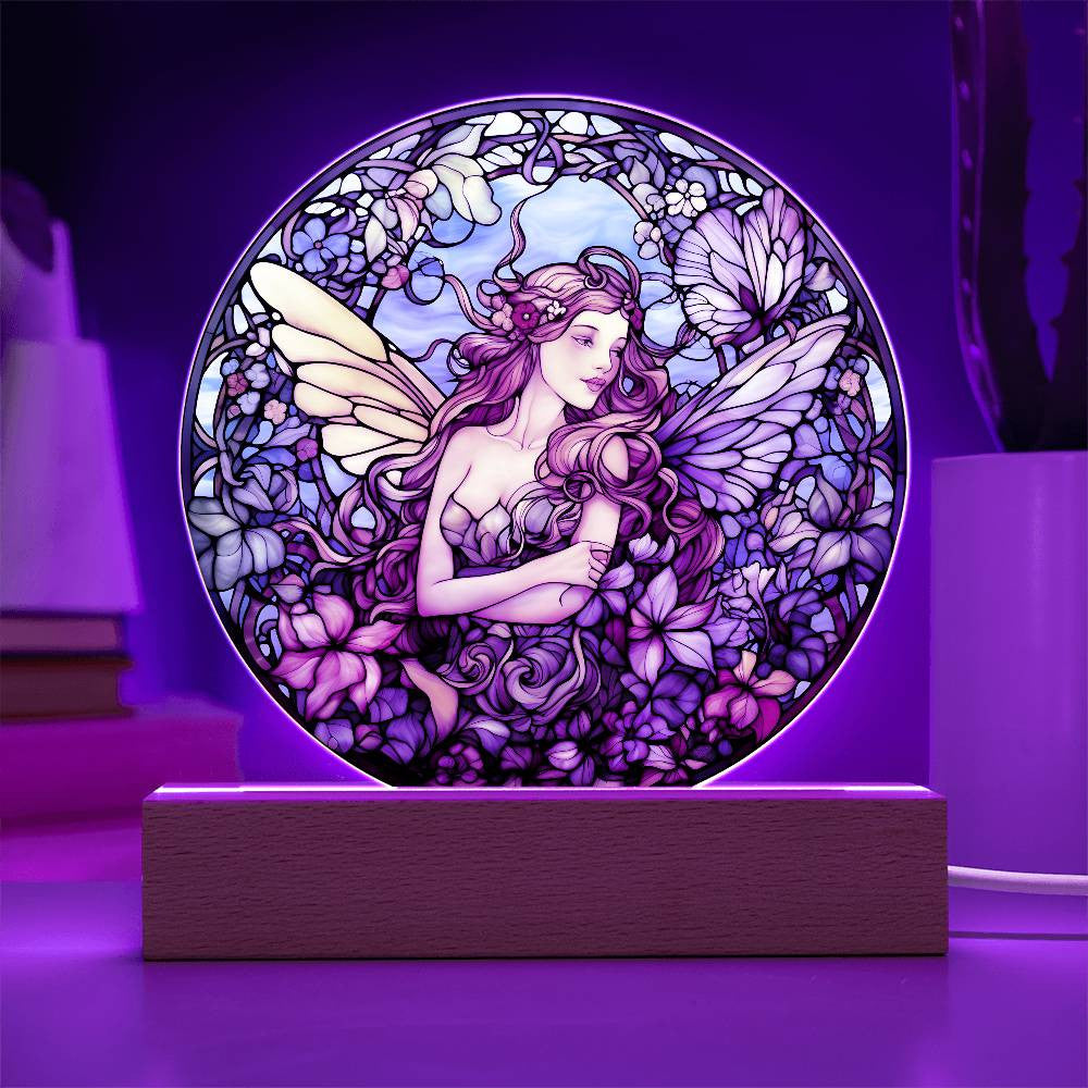 Personalized Fairy in Garden Stained Glass Plaque