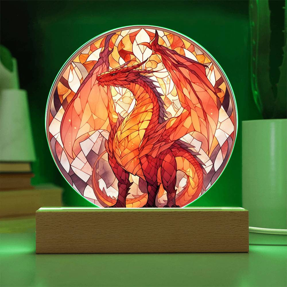 Red Dragon Stained Glass Plaque and Night Light