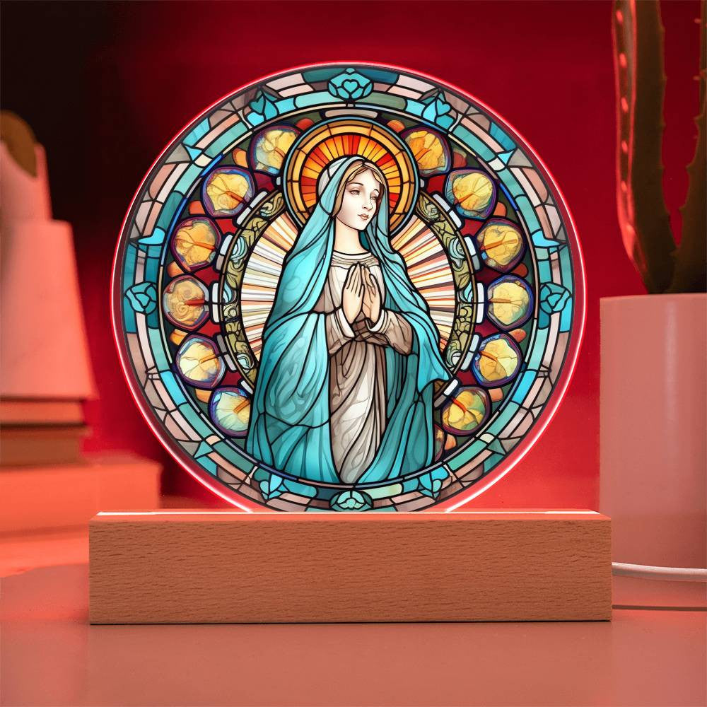 Traditional Catholic Blessed Virgin Mary Stained Glass Style Plaque