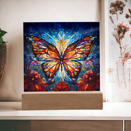 Modern Stained Glass Butterfly Acrylic Plaque