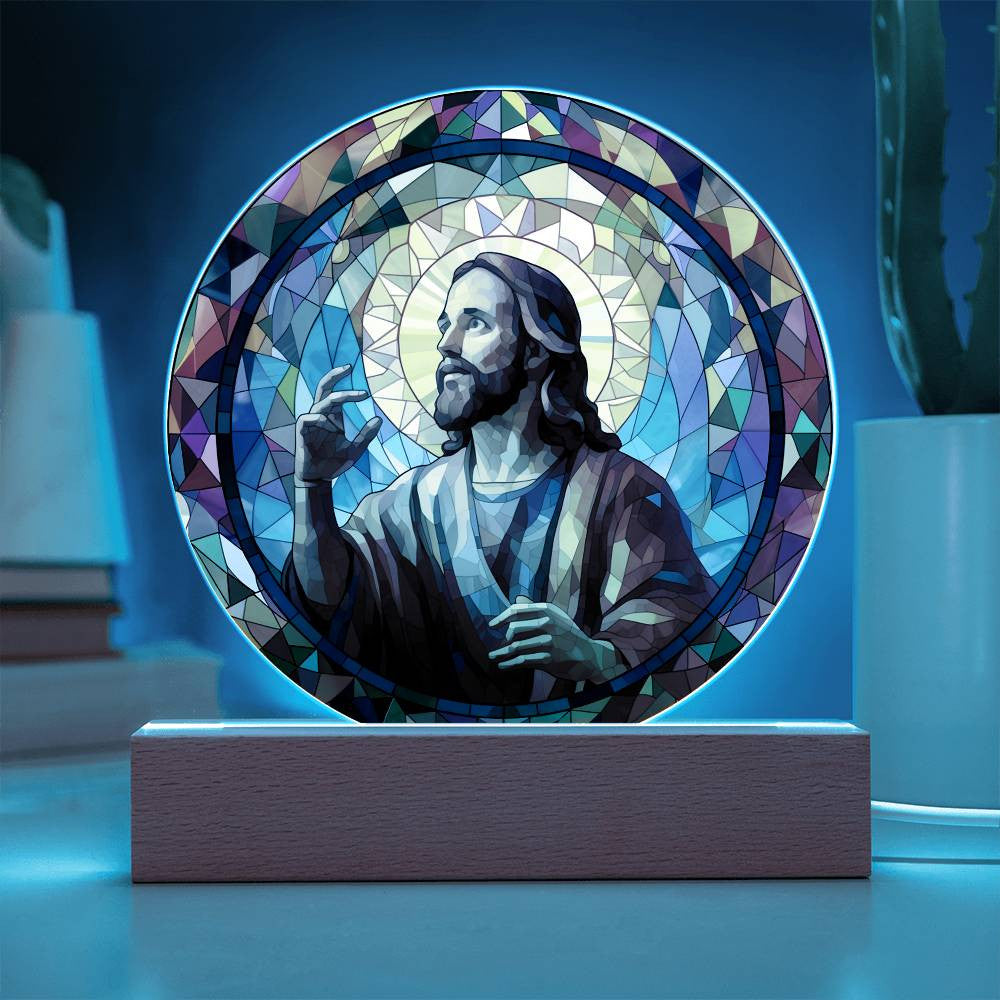 Jesus Stained Glass Style Catholic Plaque