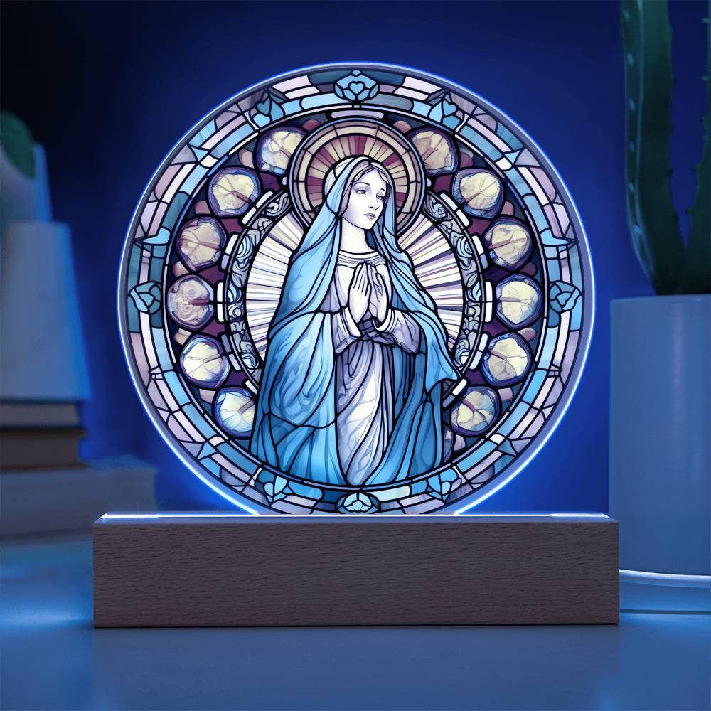 Traditional Catholic Blessed Virgin Mary Stained Glass Style Plaque