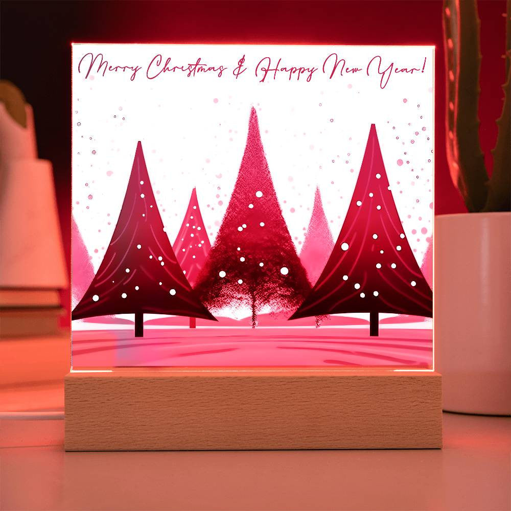 Pink Christmas Trees Acrylic Square Plaque