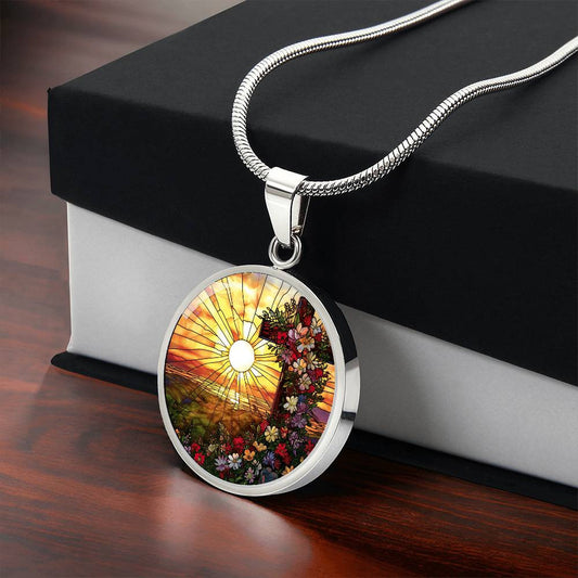 Modern Stained Glass Look Orthodox Cross Necklace