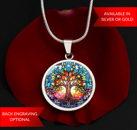 Stained Glass Style Tree of Life Necklace