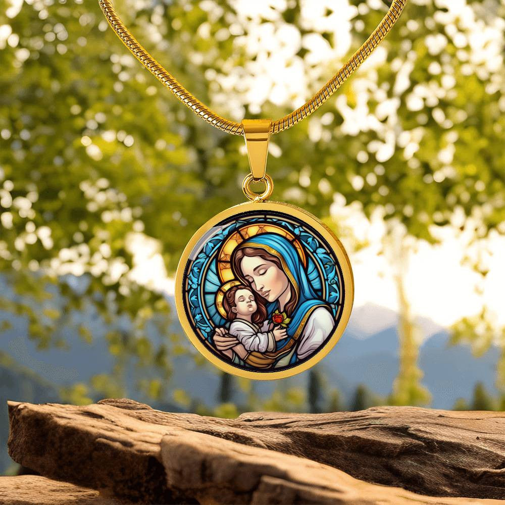 Personalized Virgin Mary & Baby Jesus Necklace