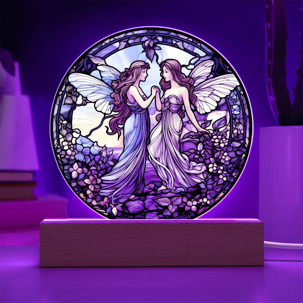 Personalized Fairies Stained Glass Acrylic Circle Plaque