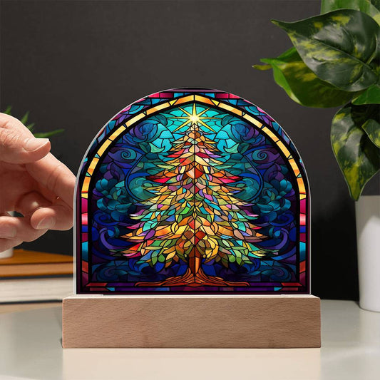 Christmas Tree Stained Glass Style Acrylic Dome Plaque