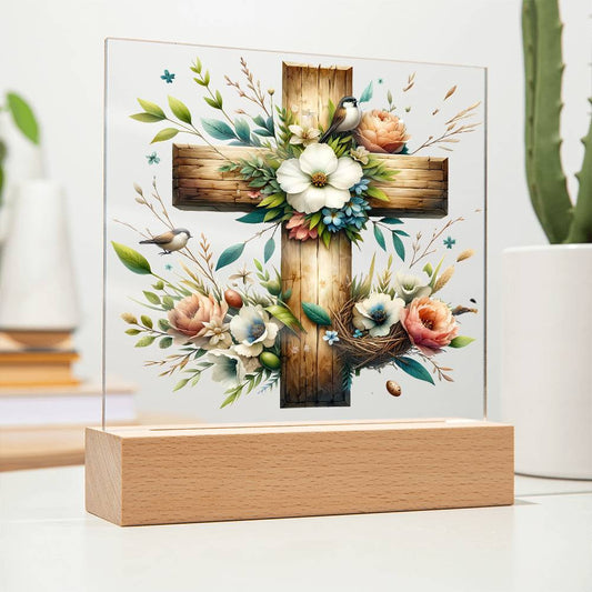 Floral Wooden Cross Plaque