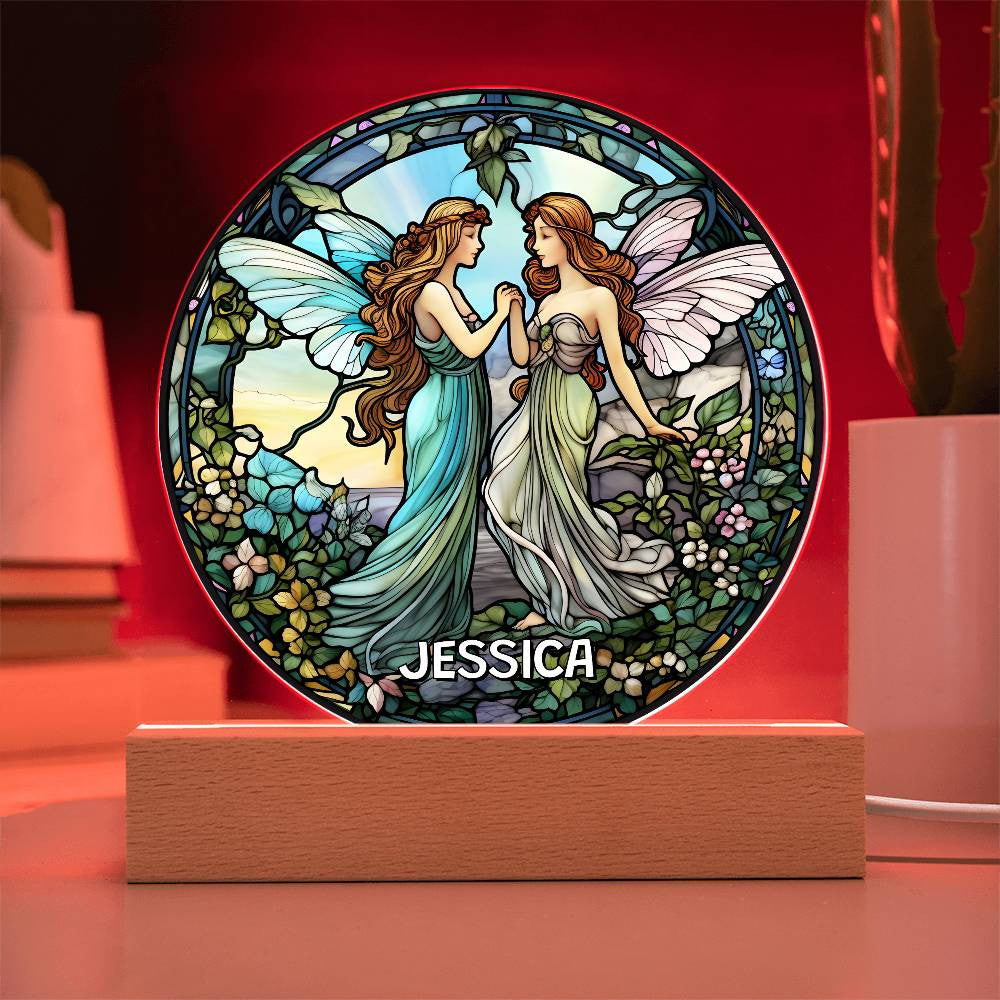 Personalized Fairies Stained Glass Acrylic Circle Plaque