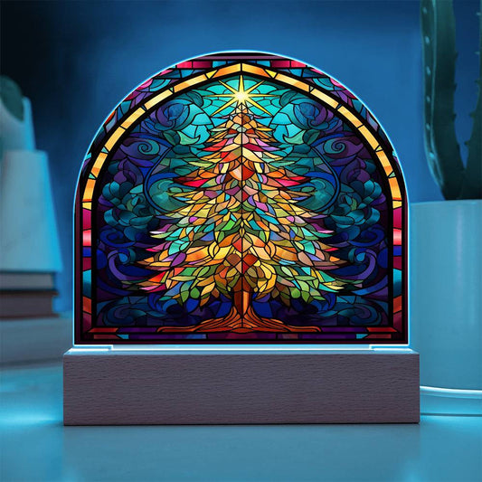 Christmas Tree Stained Glass Style Acrylic Dome Plaque