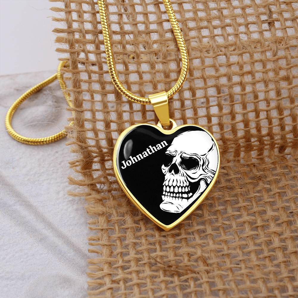 Skull Heart with Name Pendant Necklace