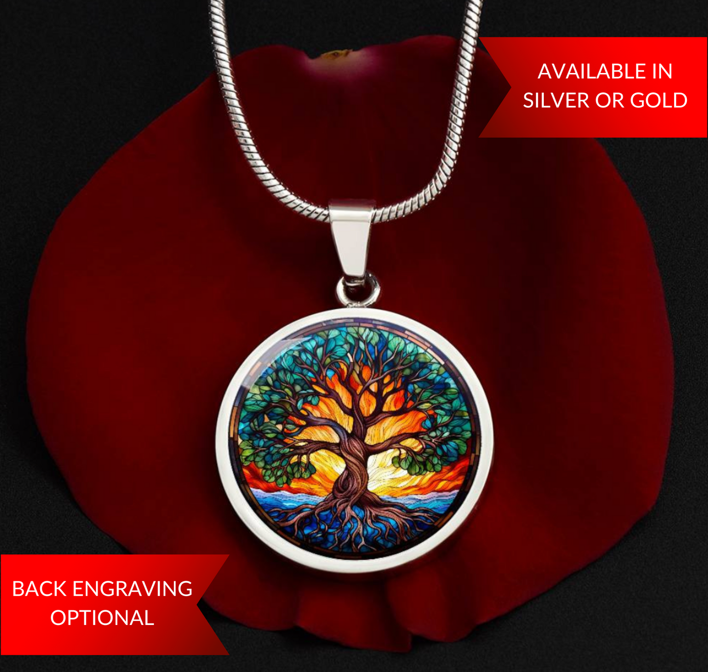 Stained Glass Style Tree of Life Necklace