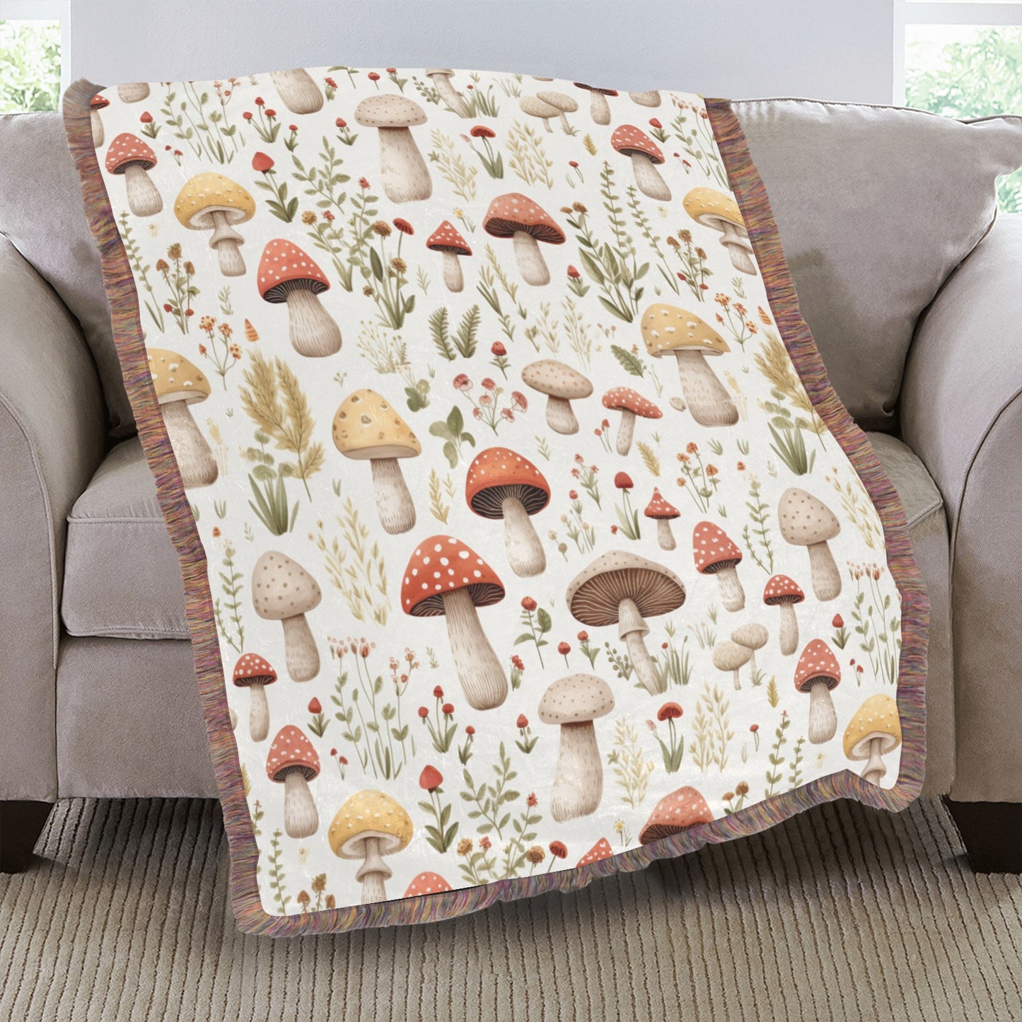 Mushrooms Ultra Soft Fringe Blanket