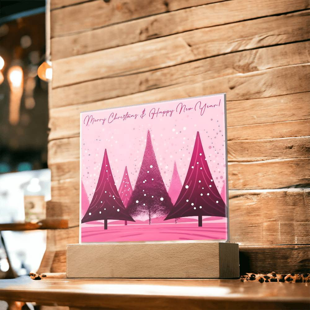 Pink Christmas Trees Acrylic Square Plaque