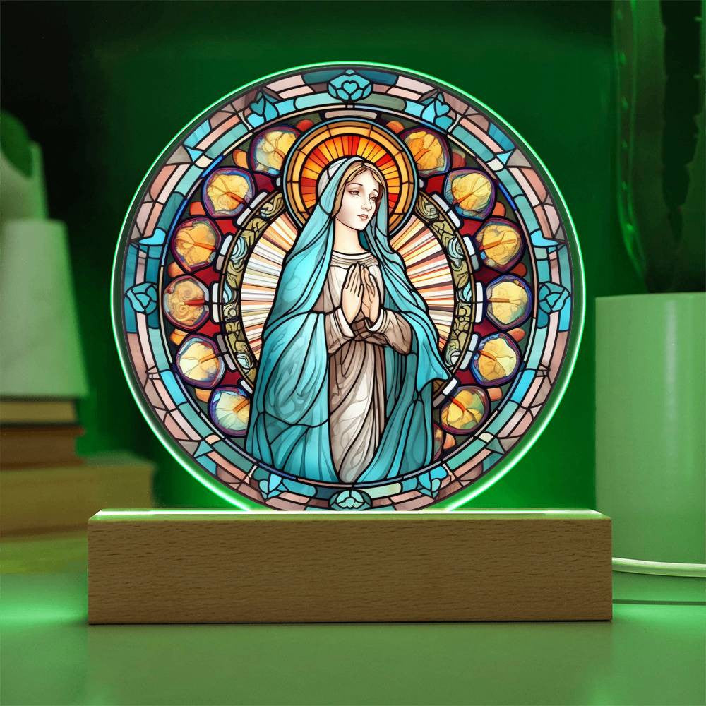 Traditional Catholic Blessed Virgin Mary Stained Glass Style Plaque