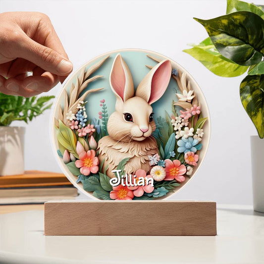 Personalized 3D Look Floral Bunny Face Night Light Plug In