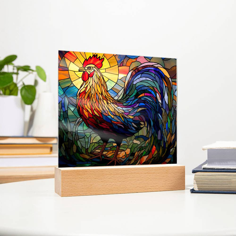 Rooster Stained Glass Style Acrylic Square Plaque