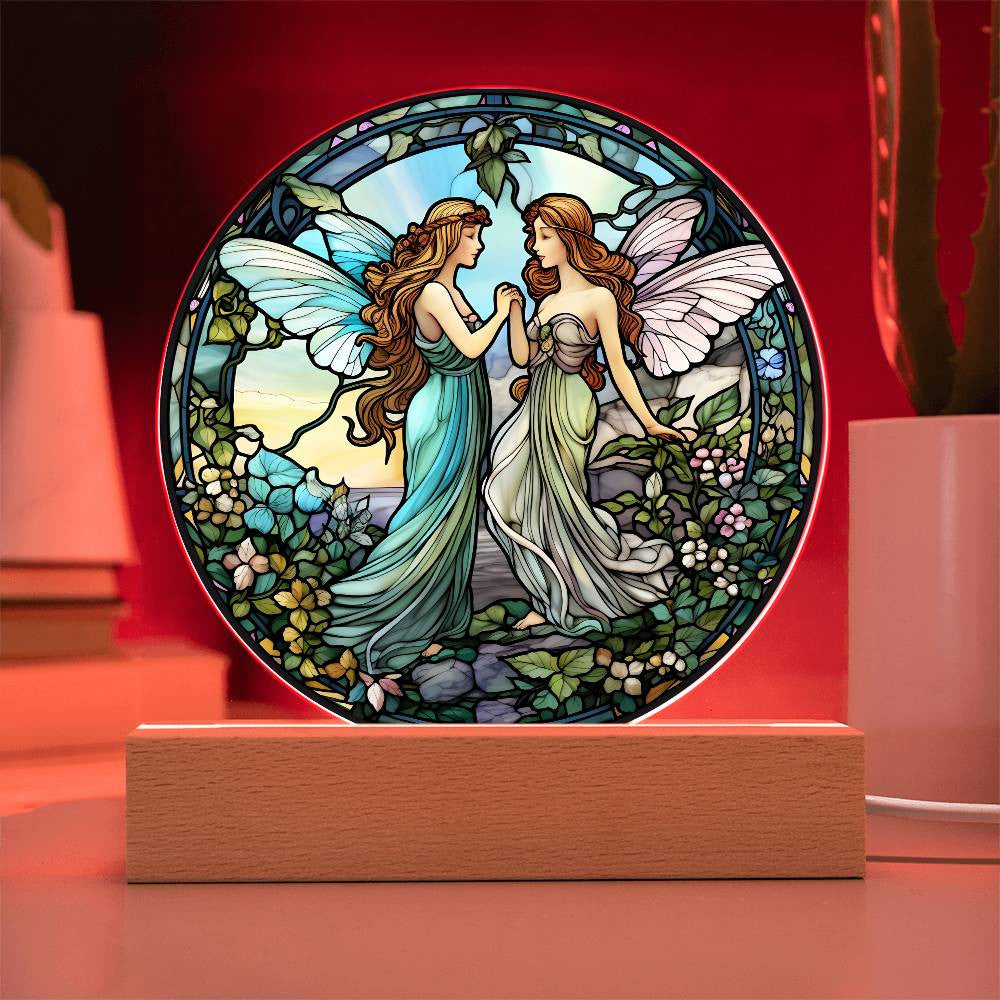 Personalized Fairies Stained Glass Acrylic Circle Plaque