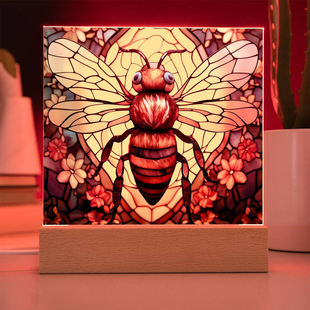 Honey Bee Stained Glass Style Acrylic Square Plaque