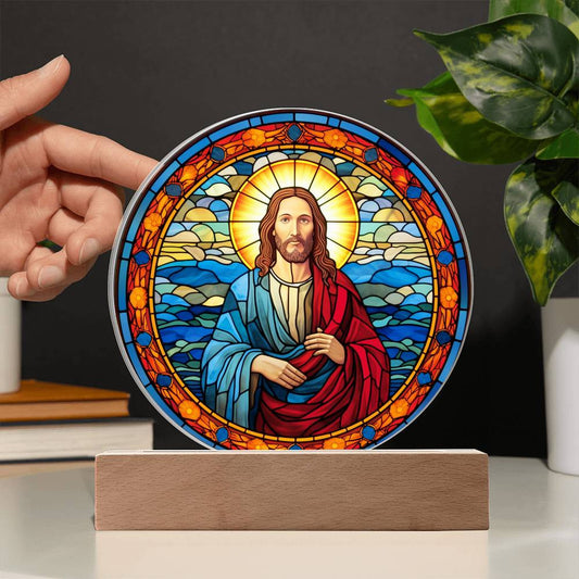 Jesus Modern Stained Glass Look Plaque