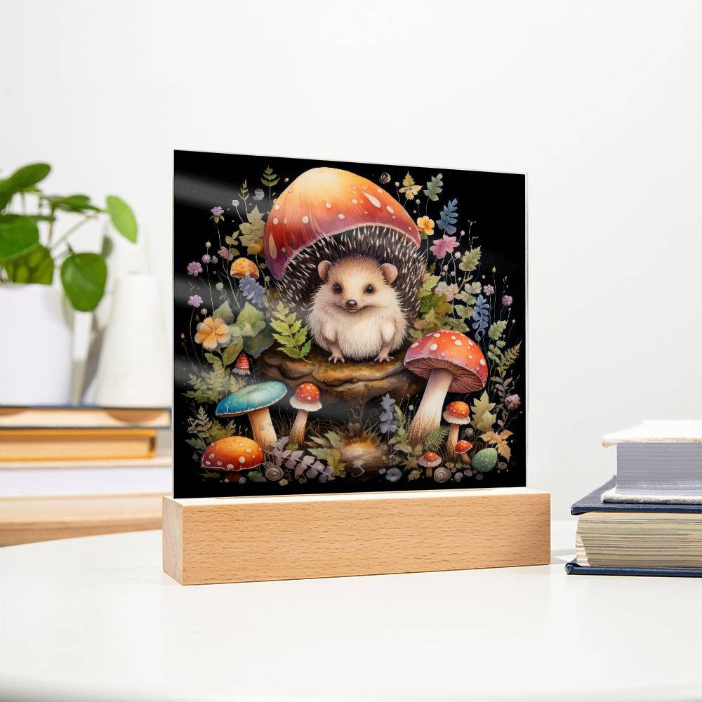 Hedgehog Mushroom Acrylic Square Plaque