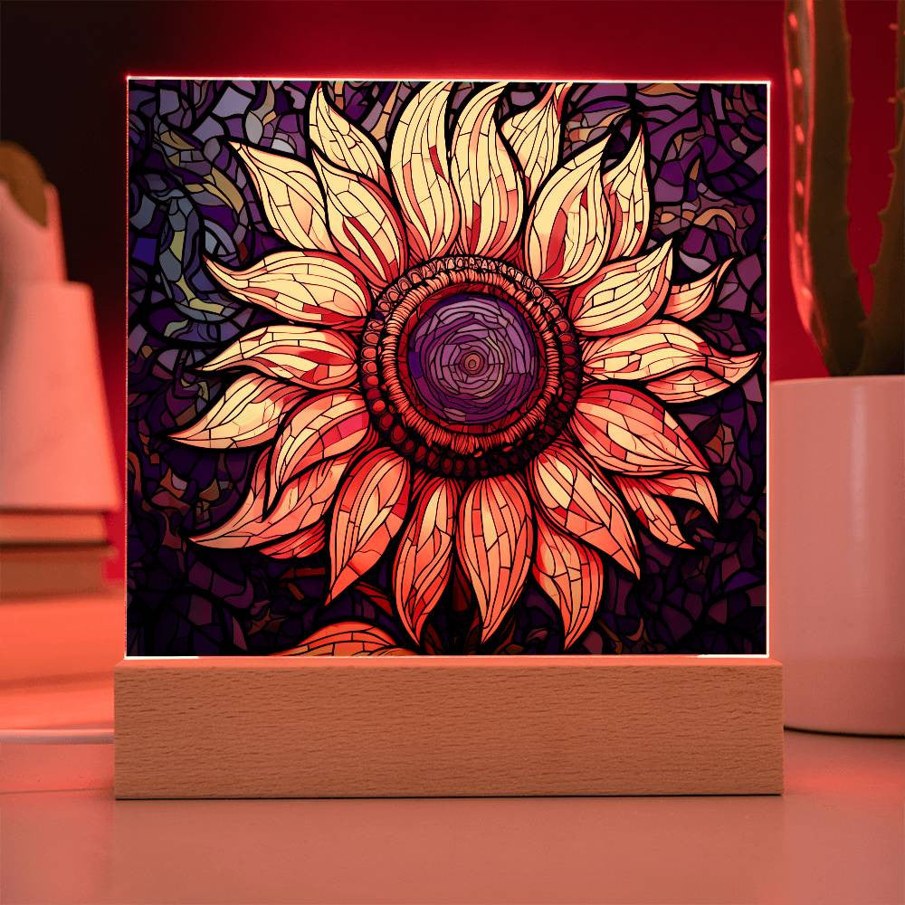 Sunflower Stained Glass Style Acrylic Square Plaque