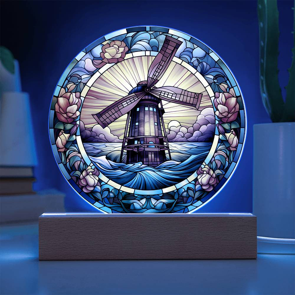 Stained Glass Windmill Acrylic Circle Plaque