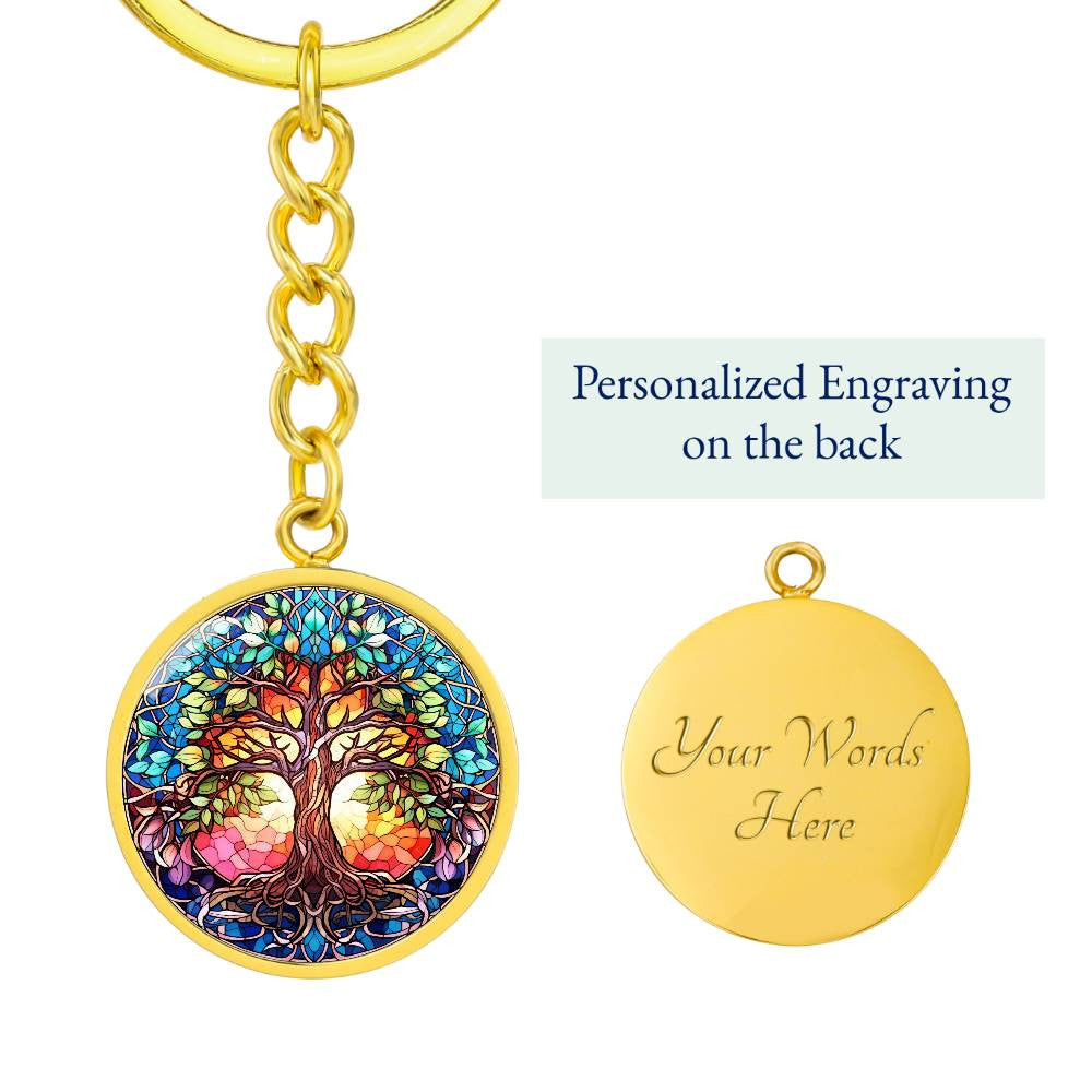 Personalized Gold Tree of Life Pendant Keychain or Necklace