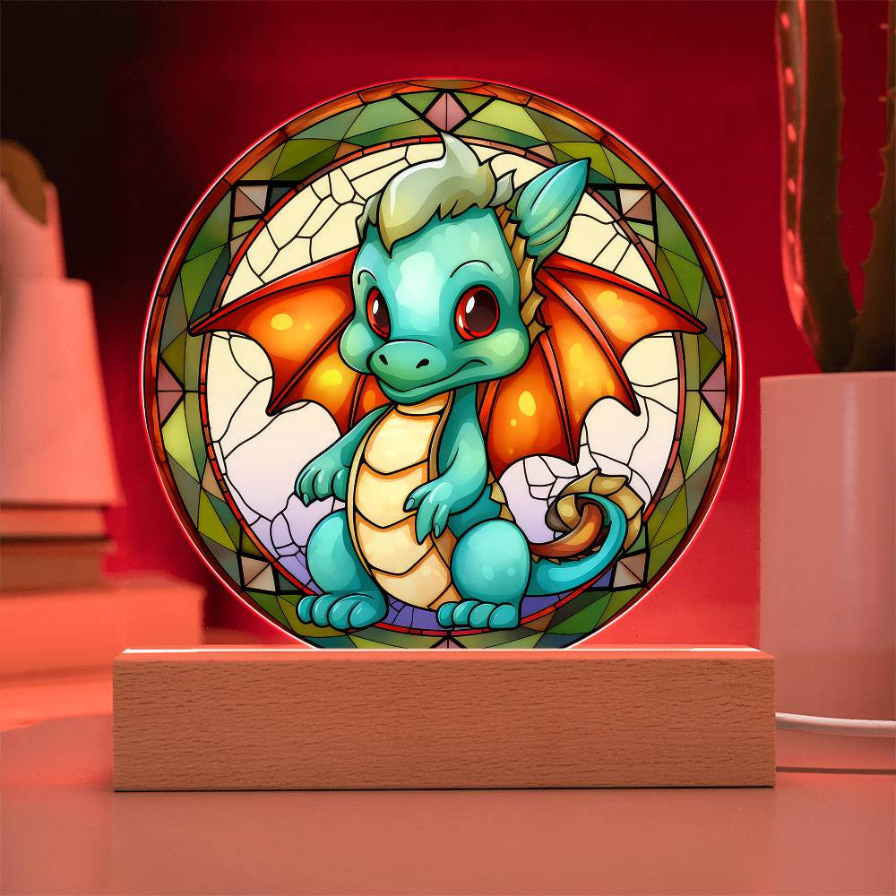 Baby Dragon Stained Glass Style Plaque and Night Light