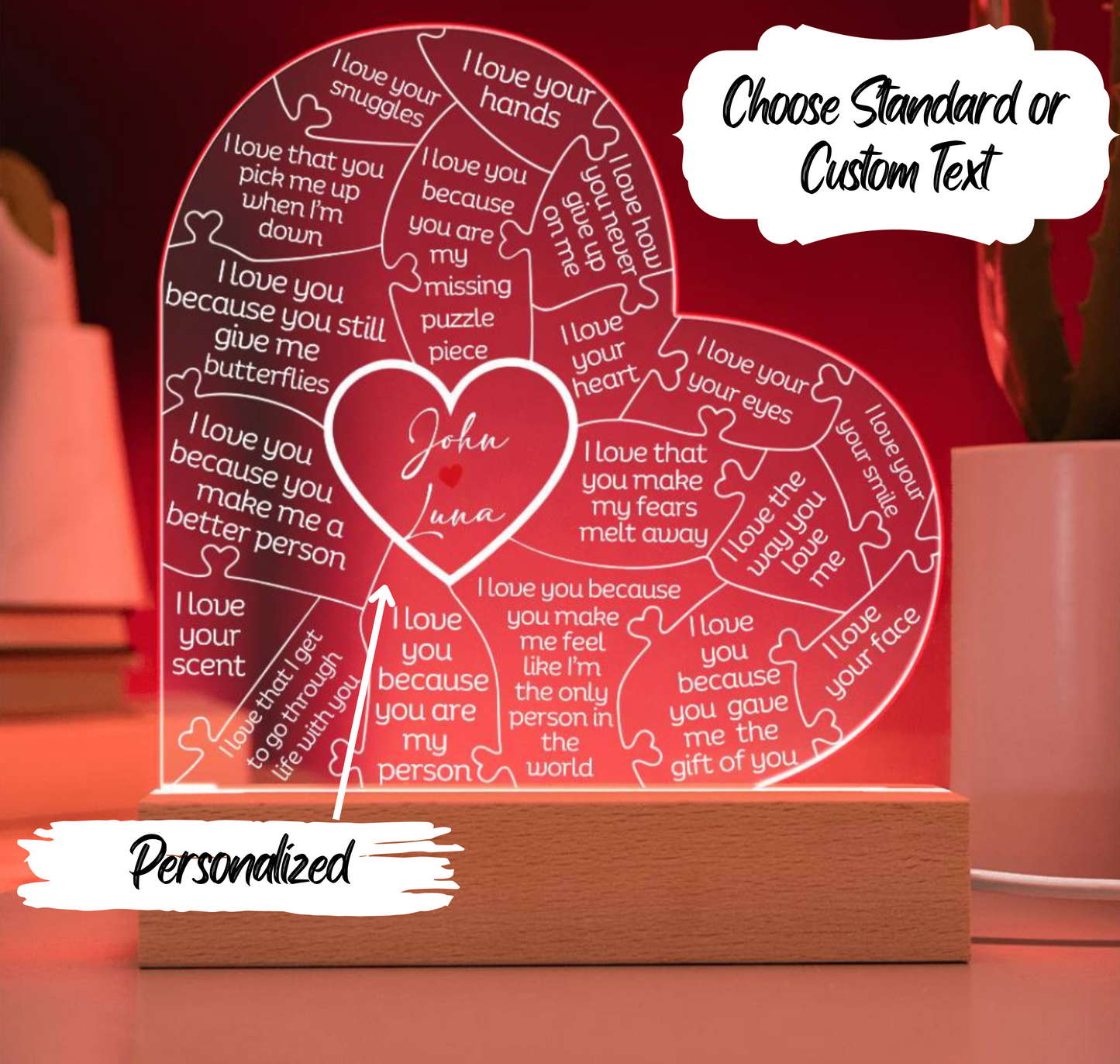 Personalized Puzzle I Love You Because Heart Plaque