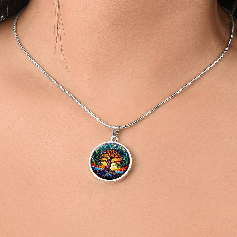 Sunny Tree of Life Stained Glass Necklace or Keychain