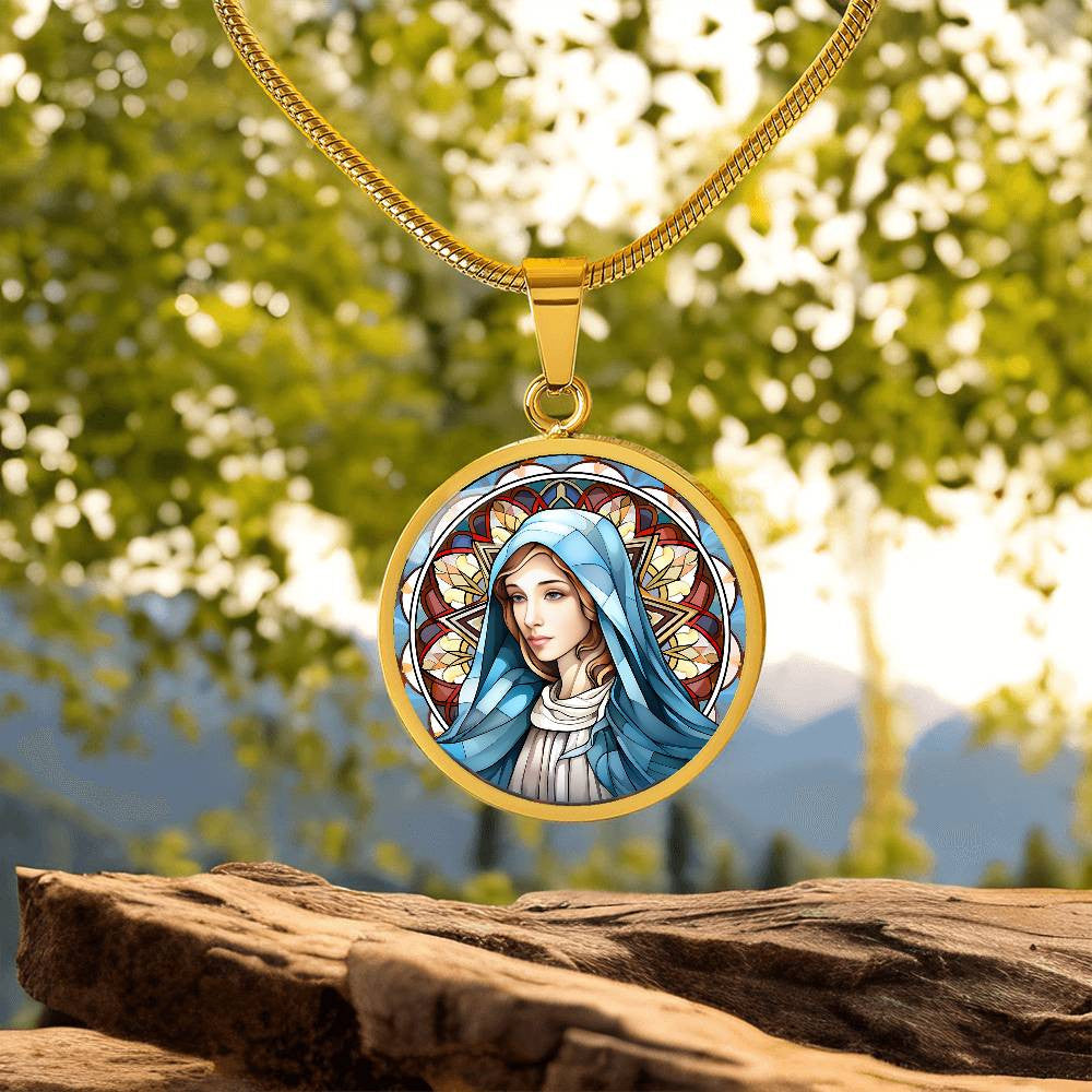 Personalized Stained Glass Look Virgin Mary Necklace