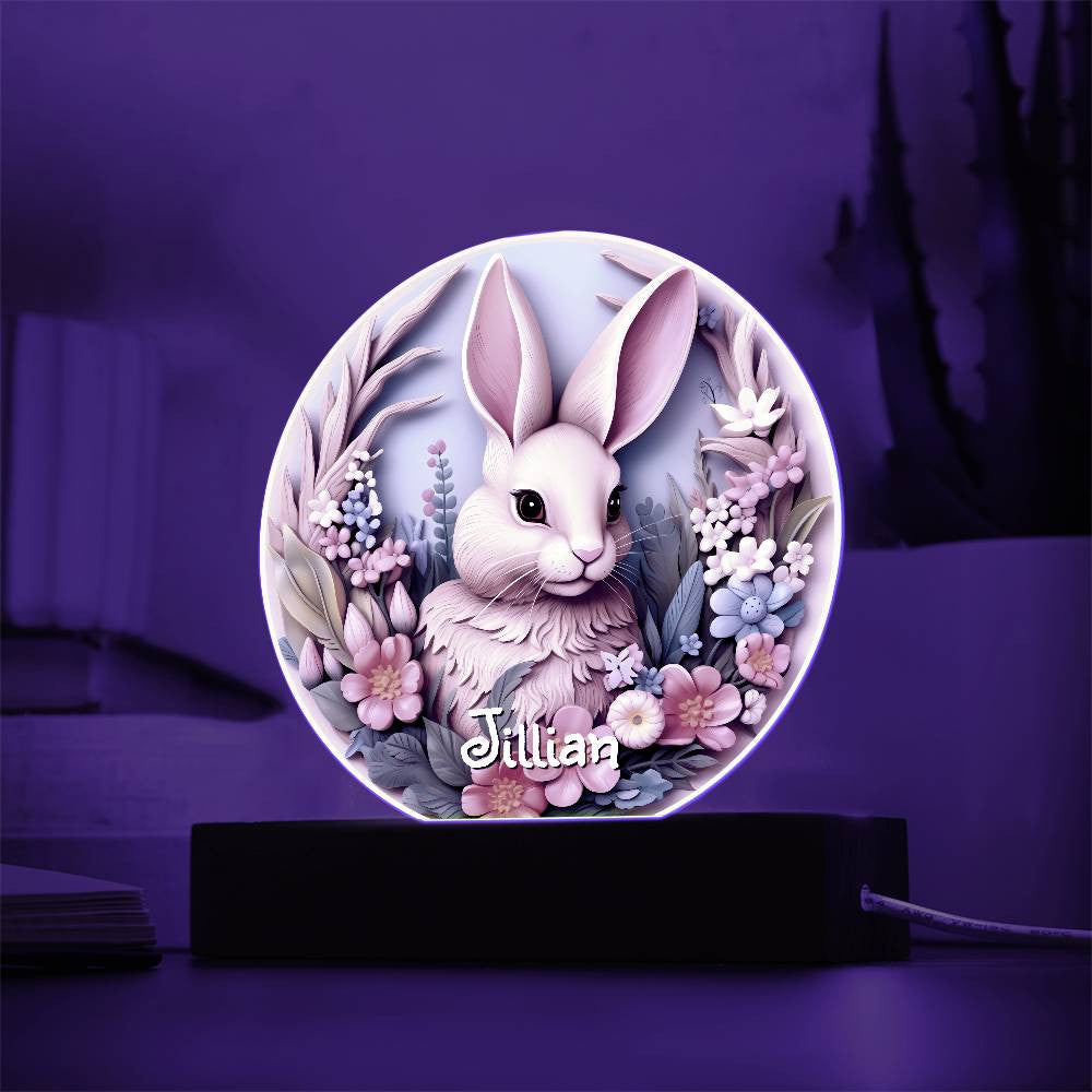 Personalized 3D Look Floral Bunny Face Night Light Plug In