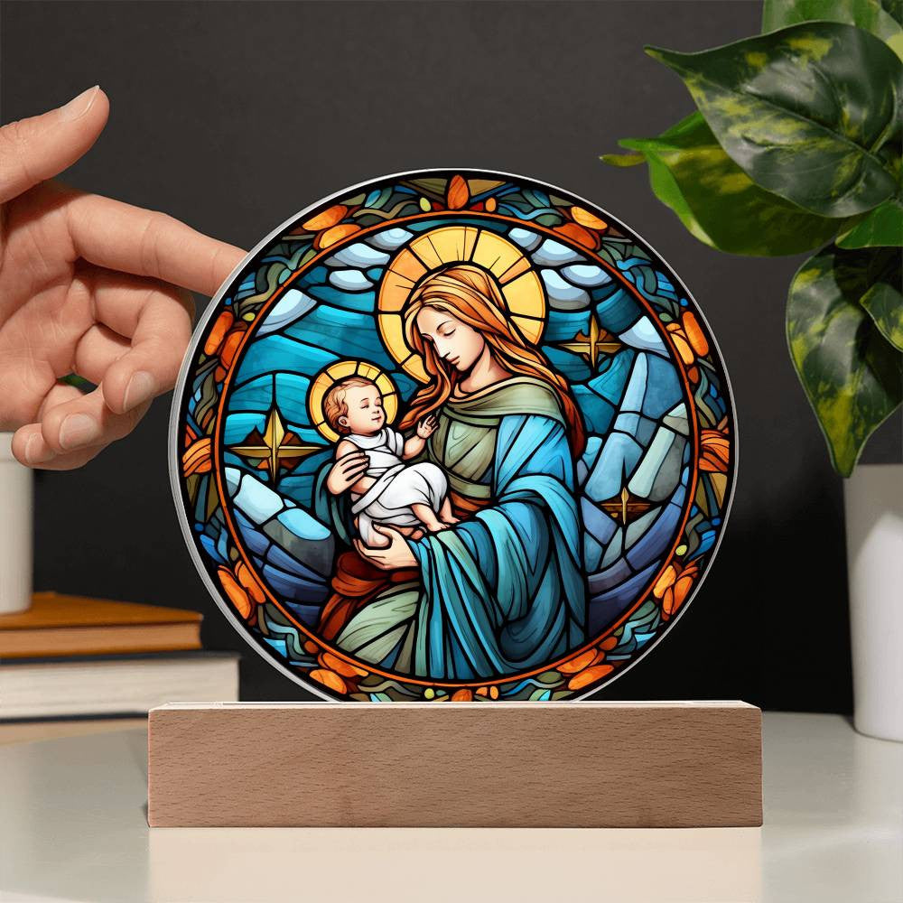 Mary and Baby Jesus, Stained Glass Look Plaque