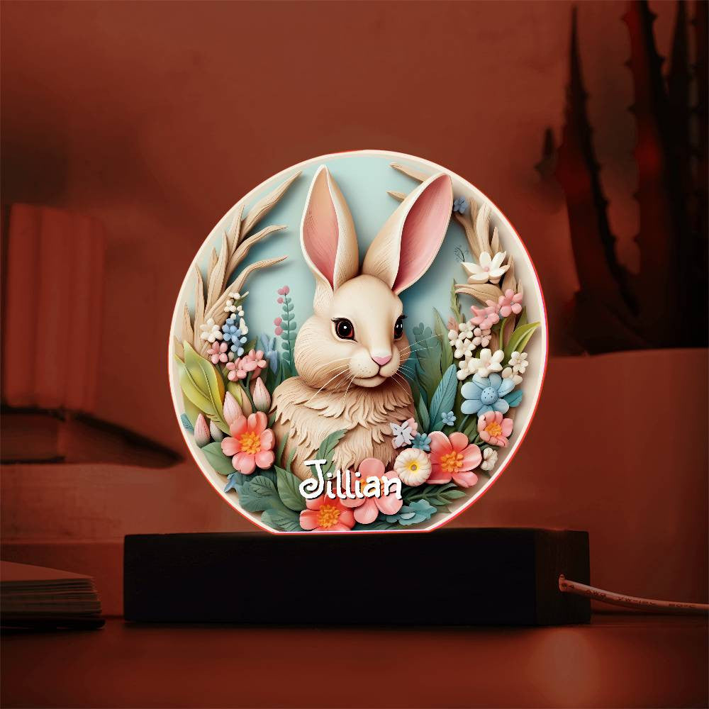 Personalized 3D Look Floral Bunny Face Night Light Plug In