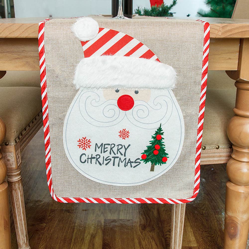 Linen Cartoon Santa Claus Table Runner