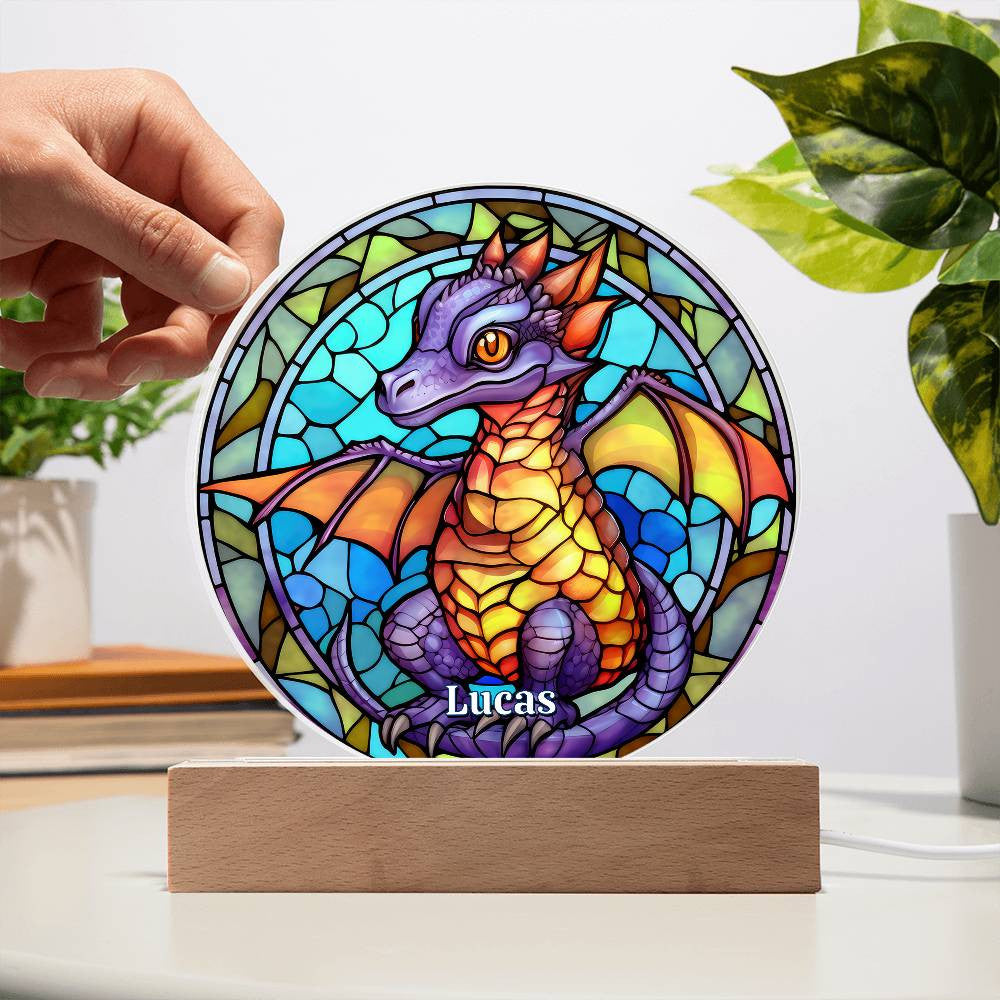 Stained Glass Baby Dragon Plaque and Night Light