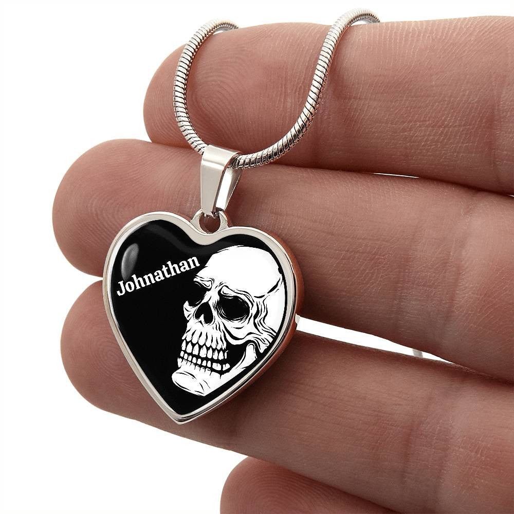 Skull Heart with Name Pendant Necklace