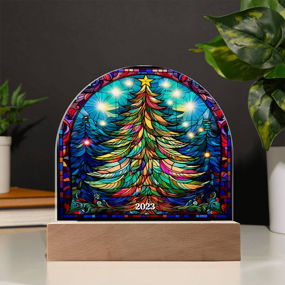 2023 Christmas Tree Colorful Stained Glass Acrylic Dome Plaque