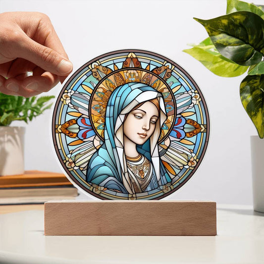 Blessed Virgin Mary Stained Glass Style Plaque