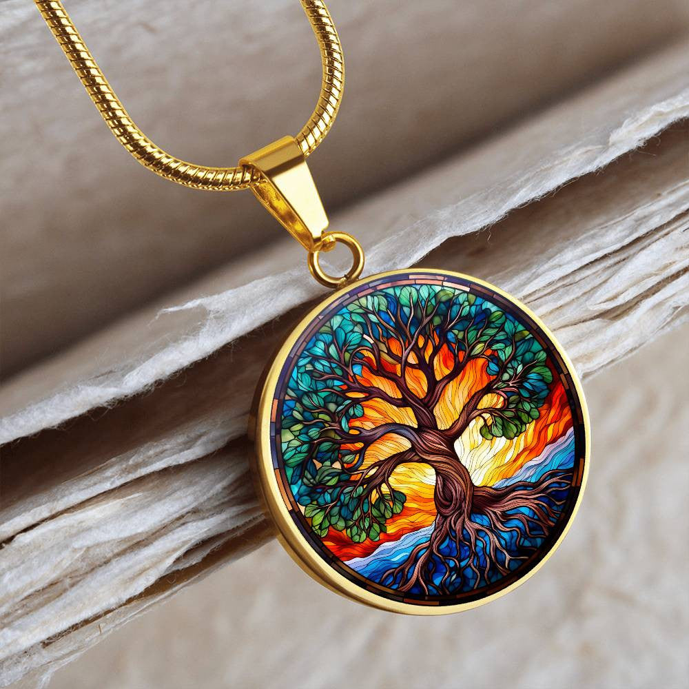 Sunny Tree of Life Stained Glass Necklace or Keychain