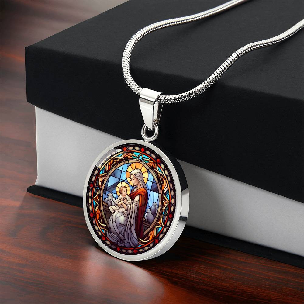 Personalized Virgin Mary and Baby Jesus Necklace