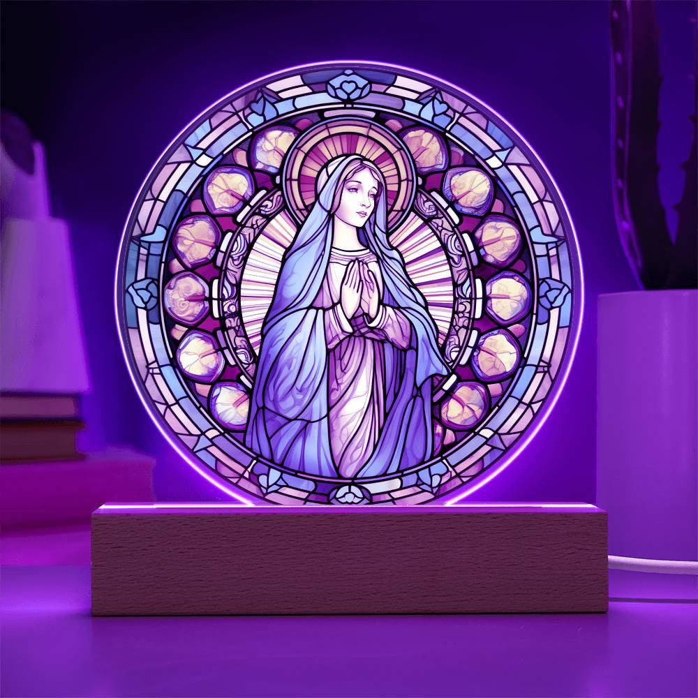 Traditional Catholic Blessed Virgin Mary Stained Glass Style Plaque