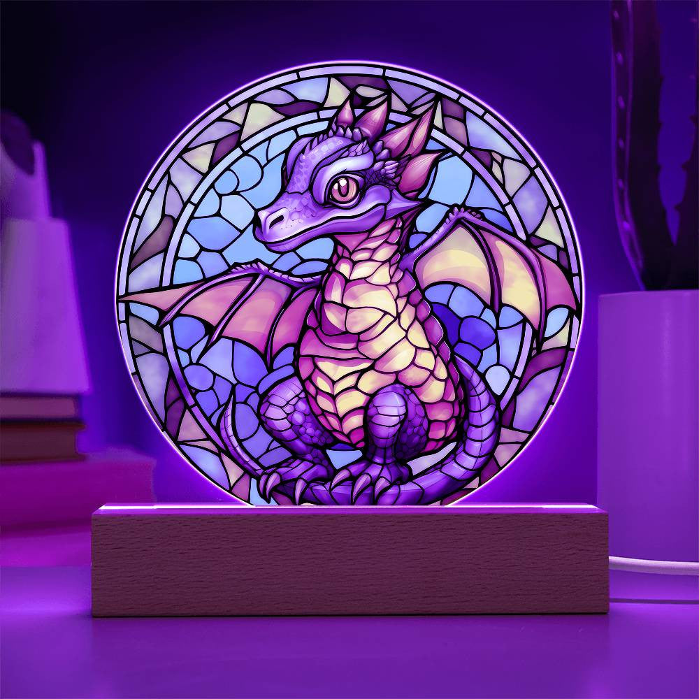 Stained Glass Baby Dragon Plaque and Night Light