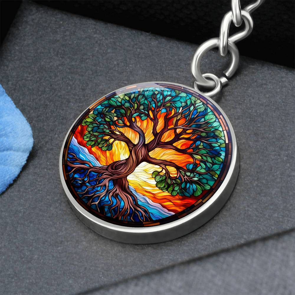 Sunny Tree of Life Stained Glass Necklace or Keychain