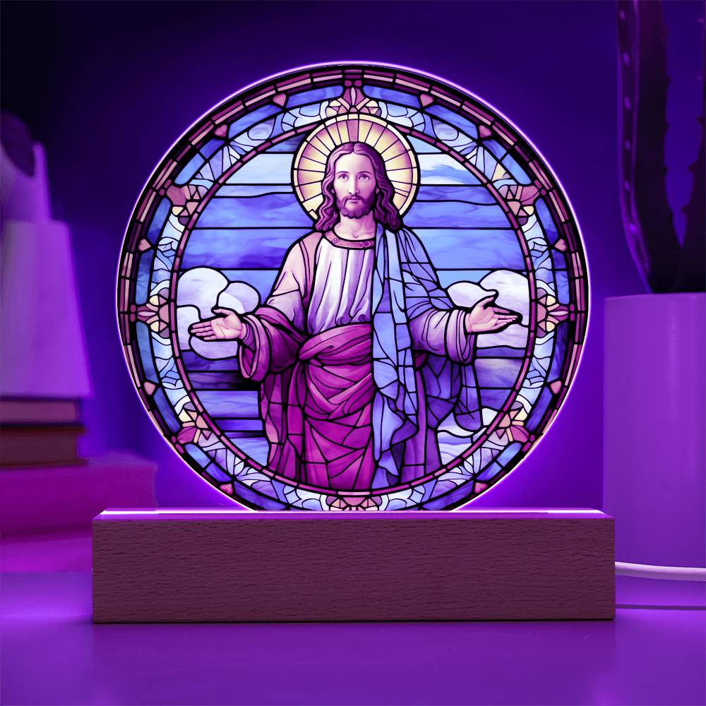 Jesus Statue Stained Glass Look Plaque